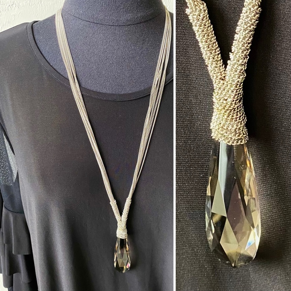 LAST CHANCE SALE!Water Drop Crystal Pendant Chain Mixed Media Statement Necklace